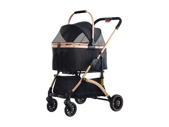 Blinkit 6 Zesvoudige schokdemping lichtgewicht huisdier buggy One-key opvouwbare verstelbare duwstang buiten huisdier buggy koolstofstaal zwart