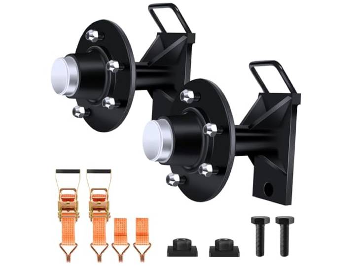 2er-Pack Versandcontainer-Räder 5 x 4.5 Lug, kann 2600 kg schwere Container von 6.1m bis 13.7m, Versandcontainer-Räder-Set, mit Ratschengurt-Zurrhaken, J-Haken, schnelle Demontage, Schwarz (5)