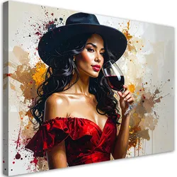 WANDBILD, Frau mit Hut und Wein - Glamour