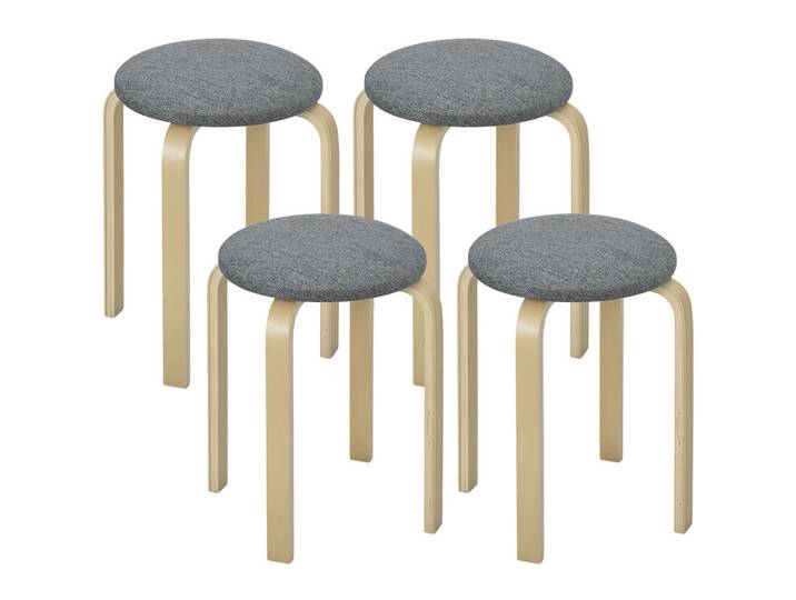 ComfortXL Hocker 4er-Set De-13276 stapelbar mit Polster Grau, Holz, 40x45x40 cm, Esszimmer, Barmöbel, Barhocker