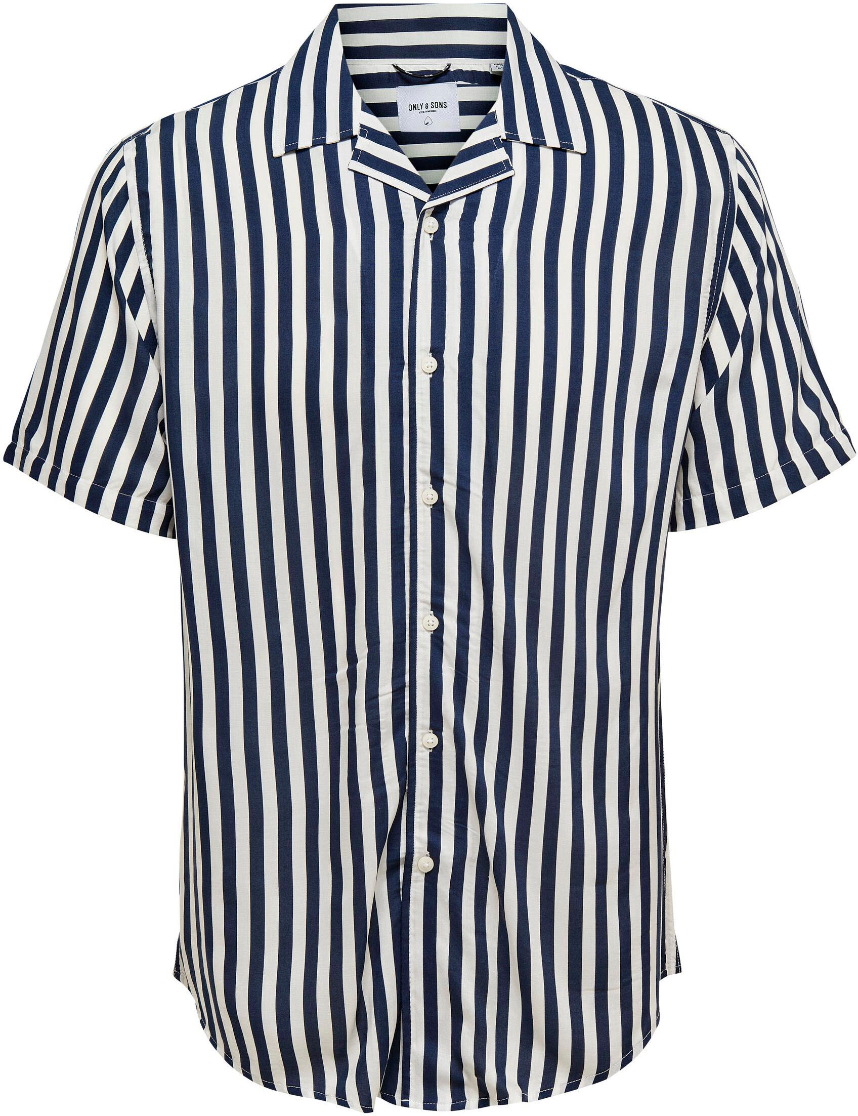 Kurzarmhemd ONLY & SONS "ONSWAYNE LIFE SS VISCOSE", Herren, Gr. M, N-Gr, blau (marineblaus), Web, Obermaterial: 100% Viskose, gestreift, normal, Hemden Kurzarmhemd marineblaus M, N-Gr