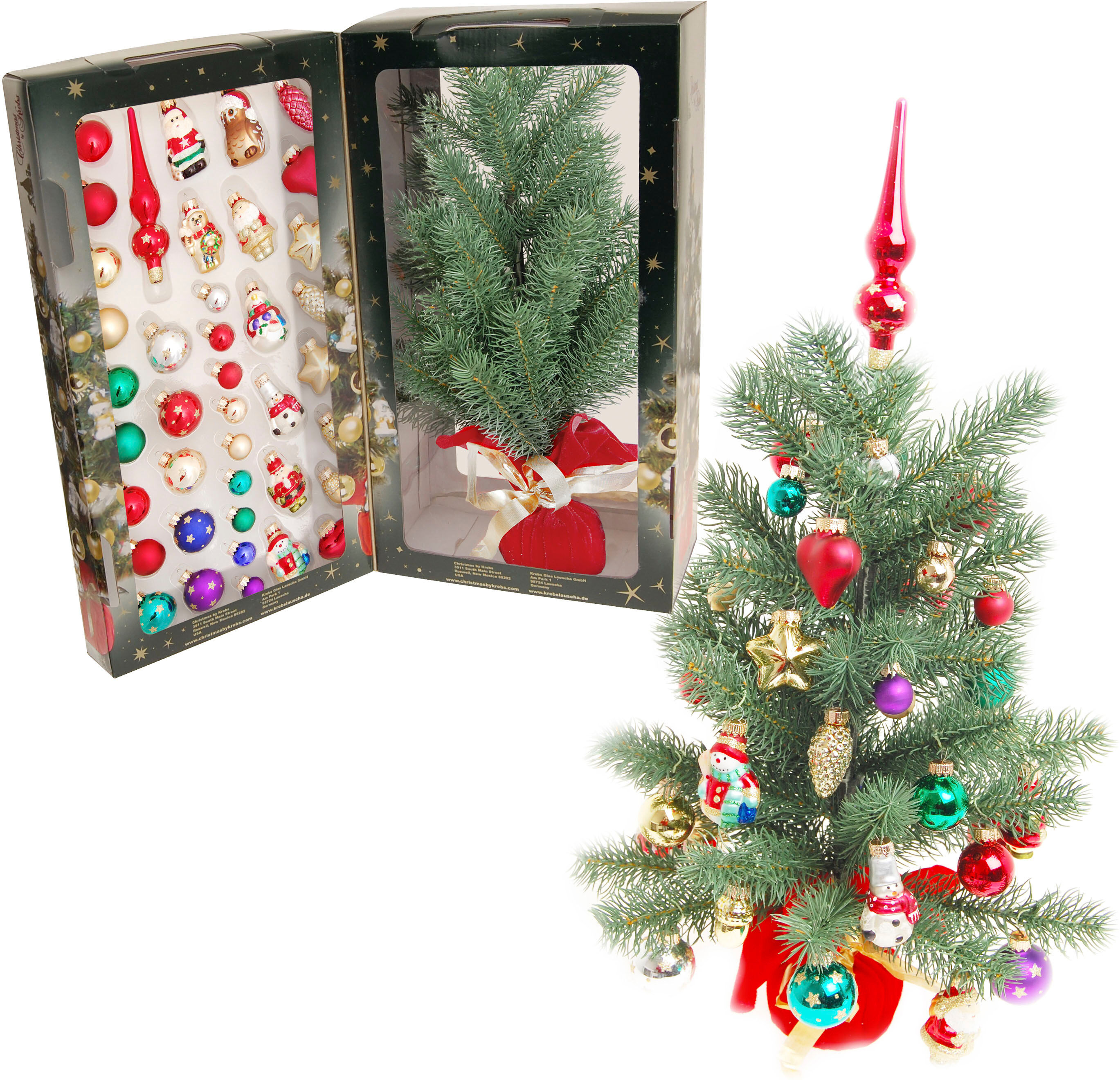 Künstlicher Weihnachtsbaum KREBS GLAS LAUSCHA "Mini Weihnachtsbaum 45 cm - mit Kugeln, Figuren und Spitze", bunt, B:24cm H:45cm, Kunststoff, Weihnachtsbäume, Künstlicher Weihnachtsbaum, Weihnachtsbaumschmuck inkl. Kugelaufhänger