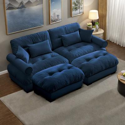 ZWYO HOSIMU "93.7"" Oversized Velvet 2-Seater Sofa with Ottoman, Round Bolster Armrests, and Included Pillows"