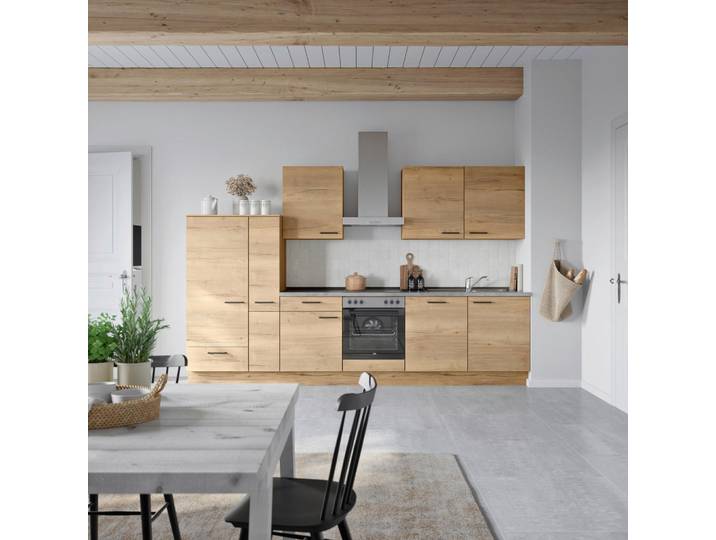 Küchenleerblock, Eiche & Schiefer, 330 cm, Metall, 2 Schubladen, Nobilia