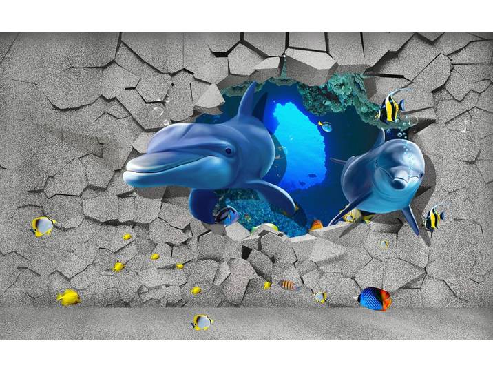 Fototapete PAPERMOON Untewasserwelt mit Mauer , bunt, B:2,5m L:1,86m, Vlies, Tapeten, Fototapete
