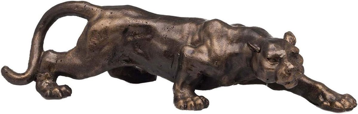 Merkloos bronskleurig panter sculptuur handgemaakt gietijzer voor op tafel