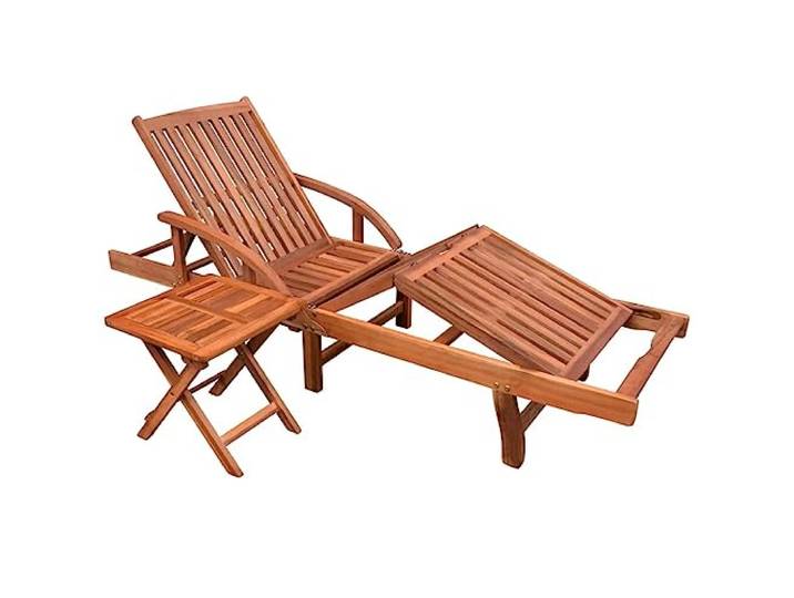 vidaXL Massief Acaciahouten Ligbed en Tafelset Bruin Tuinmeubilair Tuinbed