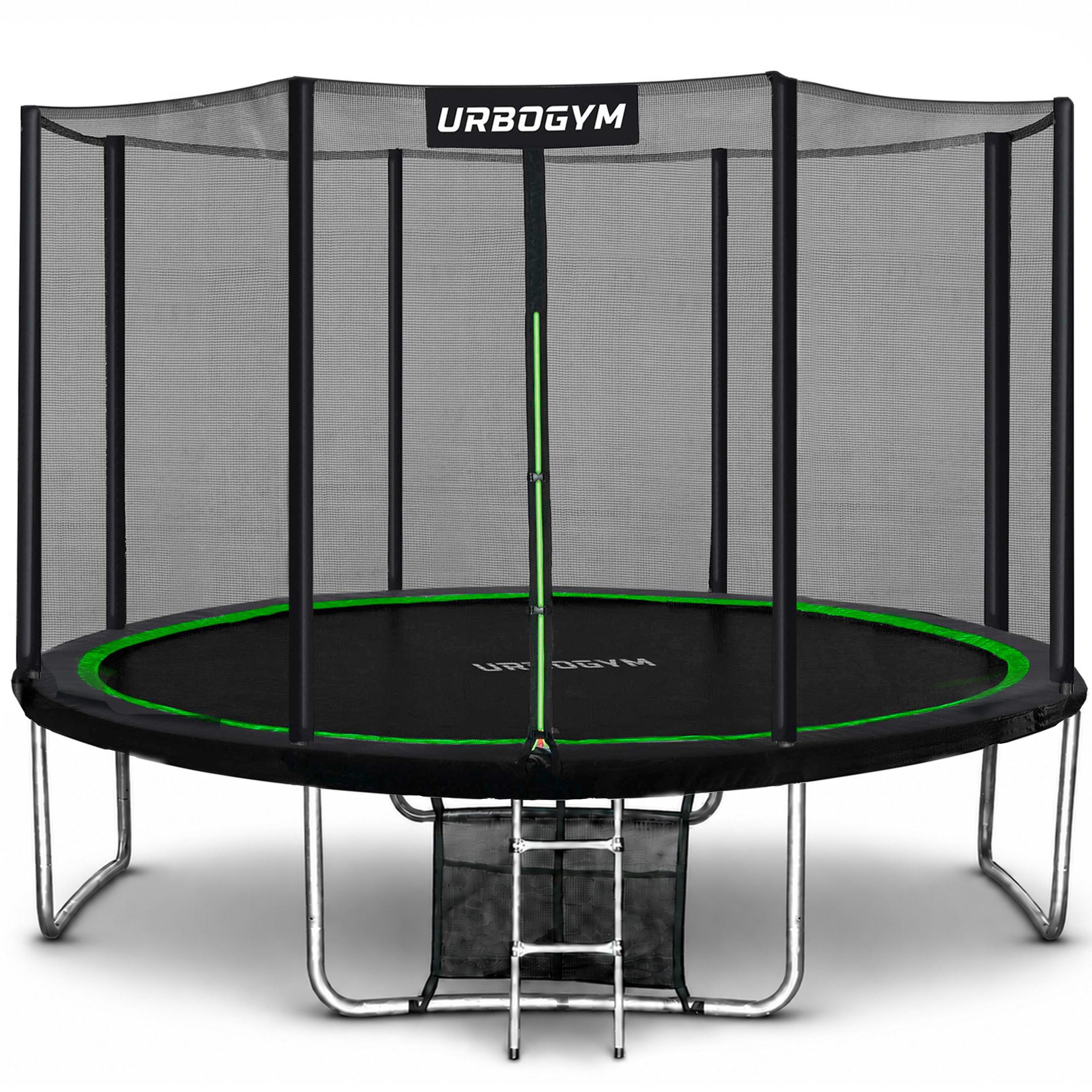 URBOGYM Trampolin CLASSIC 12FT Gartentrampolin für Kinder Komplett-Set mit Sicherheitsnetz, Leiter, Randabdeckung, Outdoor, Grün, robust, Ø 374 cm