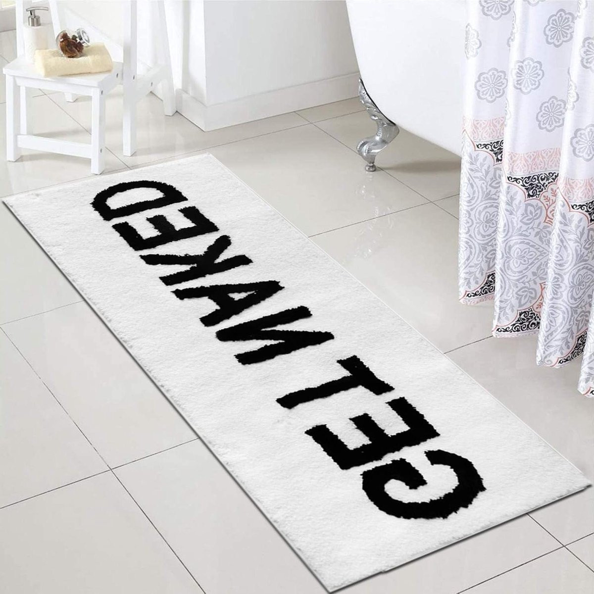 Wit Badmat met grappige tekst voor badkamer decoratie - Breedte: 457 cm, Lengte: 1194 cm