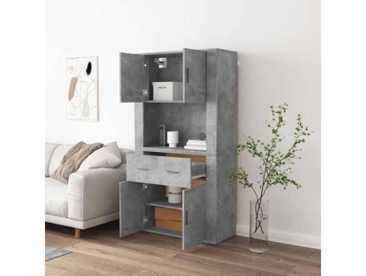 KTHLBRH Anrichte grau Zement 80 x 33 x 70 cm Holz mehrschichtig Wandmontage, großer Stauraum, 1 Regal inklusive, platzsparendes Möbelstück