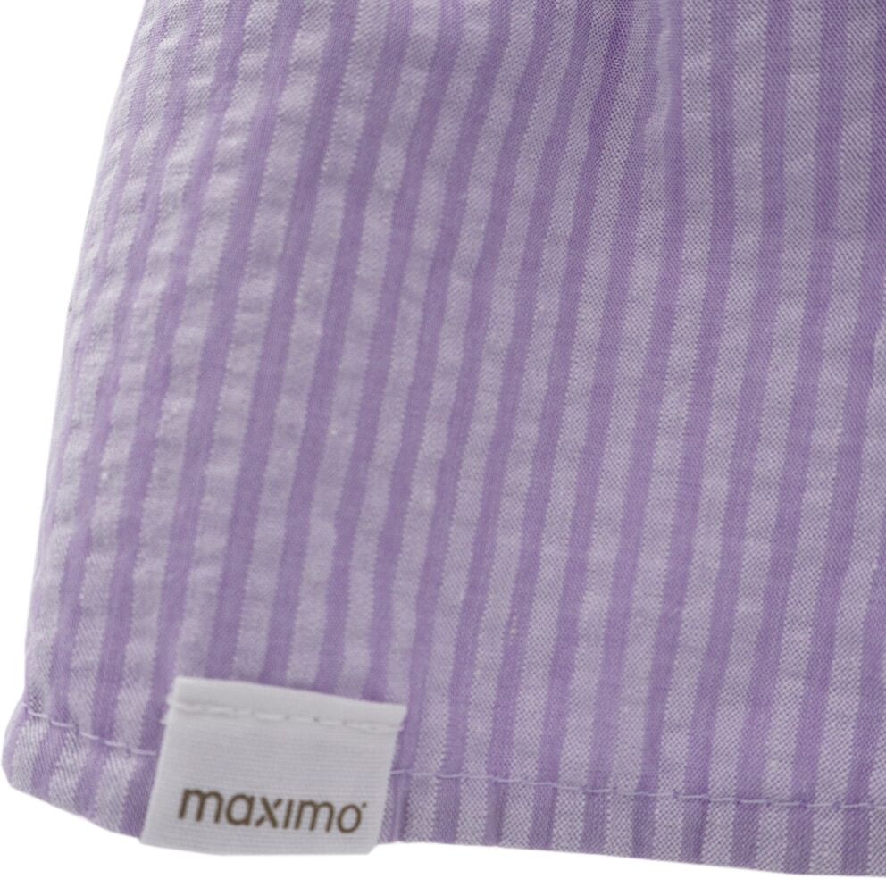 Schiebermütze MAXIMO, Jungen, Gr. 49, lila (digital lavendel, streifen), Web, Baumwolle, Mützen Schiebermütze, zum Binden, Seersucker, Nackenschutz, Unisex, Kleinkind