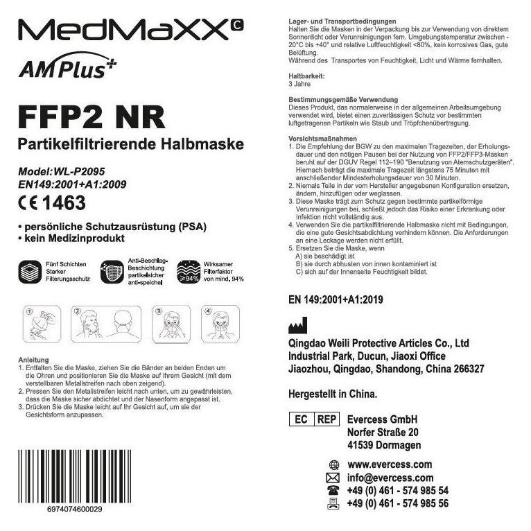 Medmaxx 40x FFP2 NR Atemschutzmaske Grösse S, auch für Kinder geeignet, grün (FFP2, 40x) (deal-170221310)