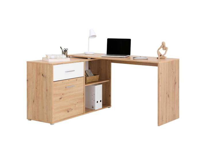 Eckschreibtisch mit Stauraum B 138cm H 74cm Prag, Eiche Dekor