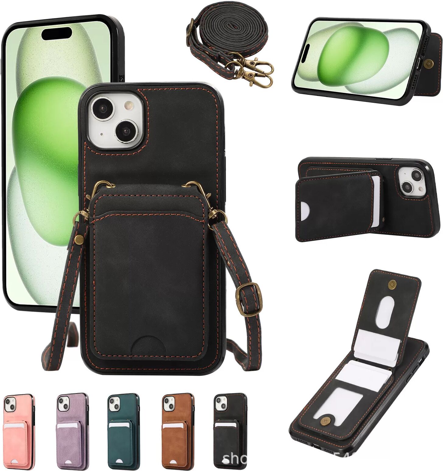 INF Étui portefeuille avec sangle pour 14 Pro Max, étui iPhone avec porte-cartes