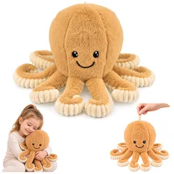 Plüsch-Oktopus, Kuscheltier mit elastischen Tentakeln, Beige, 50 cm