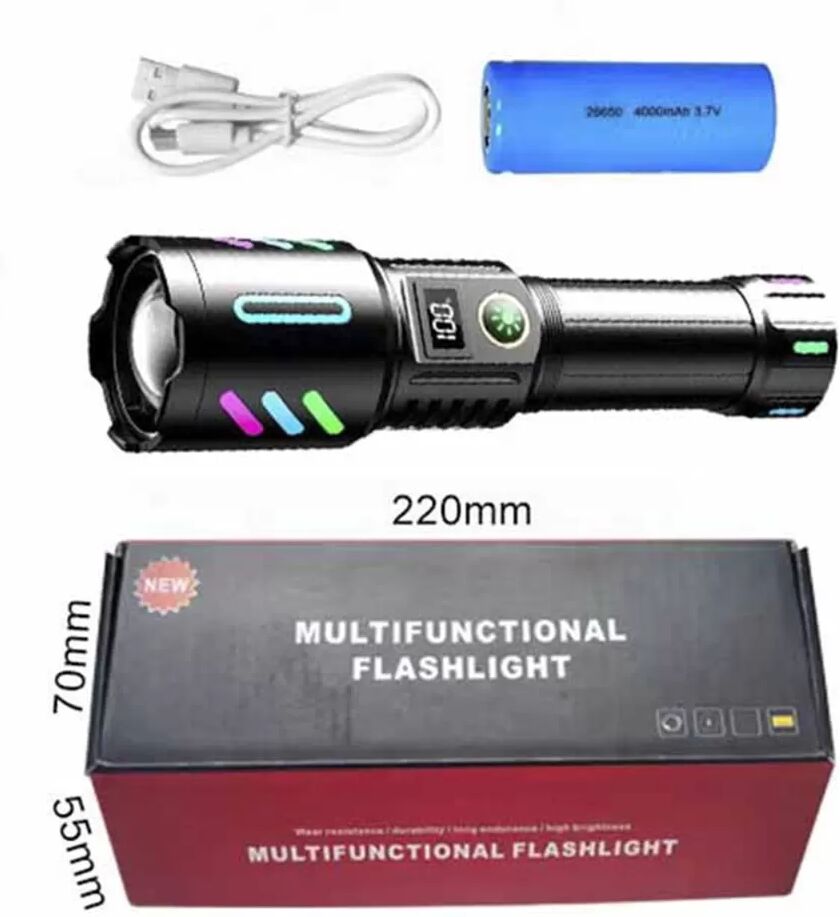 INF 20W Weiße Laser Taschenlampe Geschenkbox - 26650 3000mAh Akku, USB Wiederaufladbare Fackel