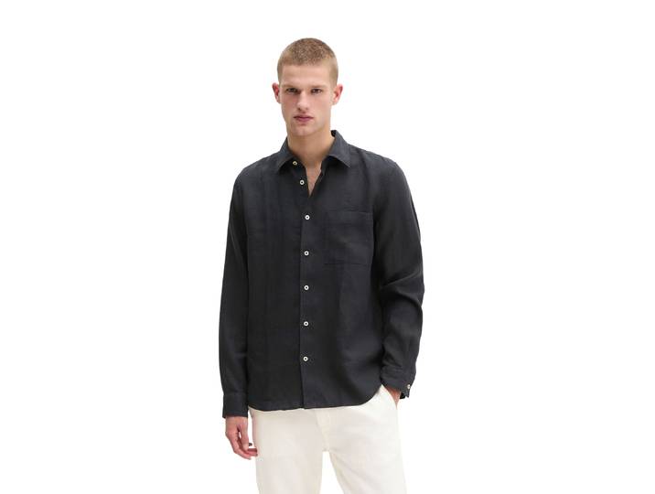 Leinenhemd MARC O'POLO, Herren, Gr. XXL, N-Gr, schwarz, Web, Obermaterial: 100% Leinen, Manschette, Hemden Leinenhemd, im klassisch cleanen Look