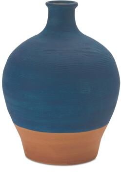 Melrose International "Ceramic Vase with Terra Cotta Accent 8.5""H"