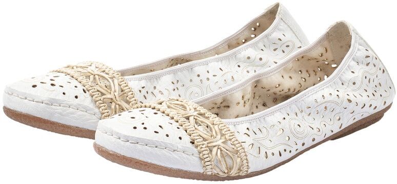 Ballerina RIEKER, Damen, Gr. 36 (3,5), weiß, Lederimitat, Schuhe Ballerina, Slipper, Flache Schuhe mit Rundum-Gummizug