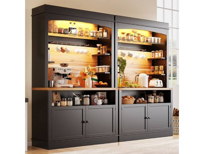 Buffet cuisine - Lot de 2 armoires hautes- 107x43x184cm - avec espace de rangement polyvalent- vitrine multi-usages