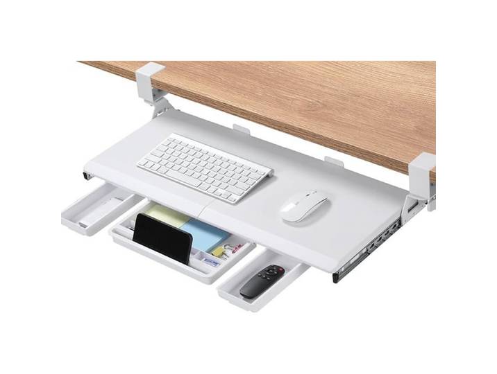 Plateau de clavier sous le bureau avec tiroirs de rangement tiroir à clavier de 68 x 30 cm pince en C étagère rétractable blanc