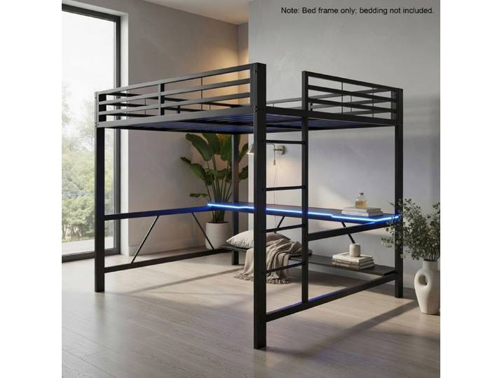 CollaHausse Lit Mezzanine Gaming 160x200cm LED USB Bureau Noir
