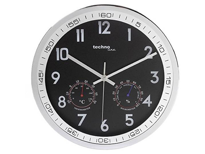 Technoline, WT 7981 Wanduhr, Ø 30cm, silber-schwarz, Metallic