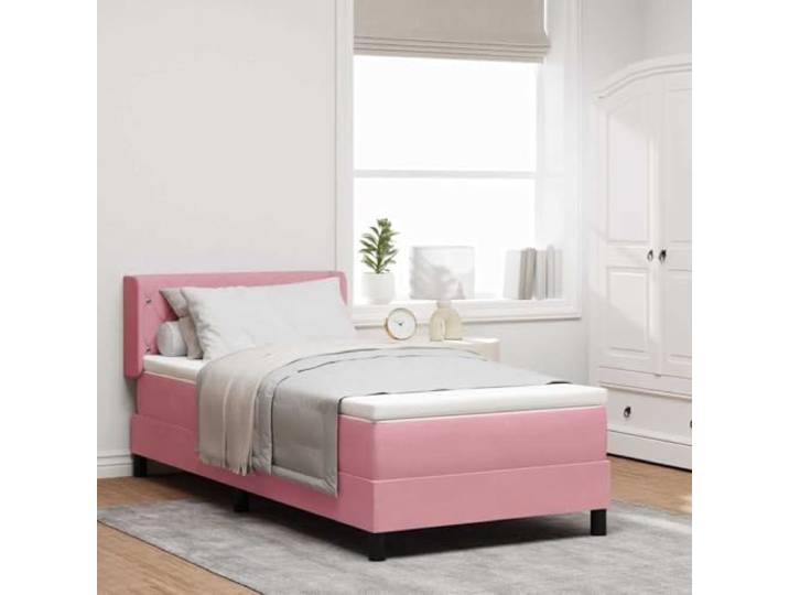 Polyester Modernes Boxspringbett Schlafzimmer Minimalistisch Kiefernholz Boxspringbett mit Matratze Rosa 200 x 90 cm Polyester Einzelbett mit verstellbarem Kopfteil Lattenrost Modernes Bettgestell