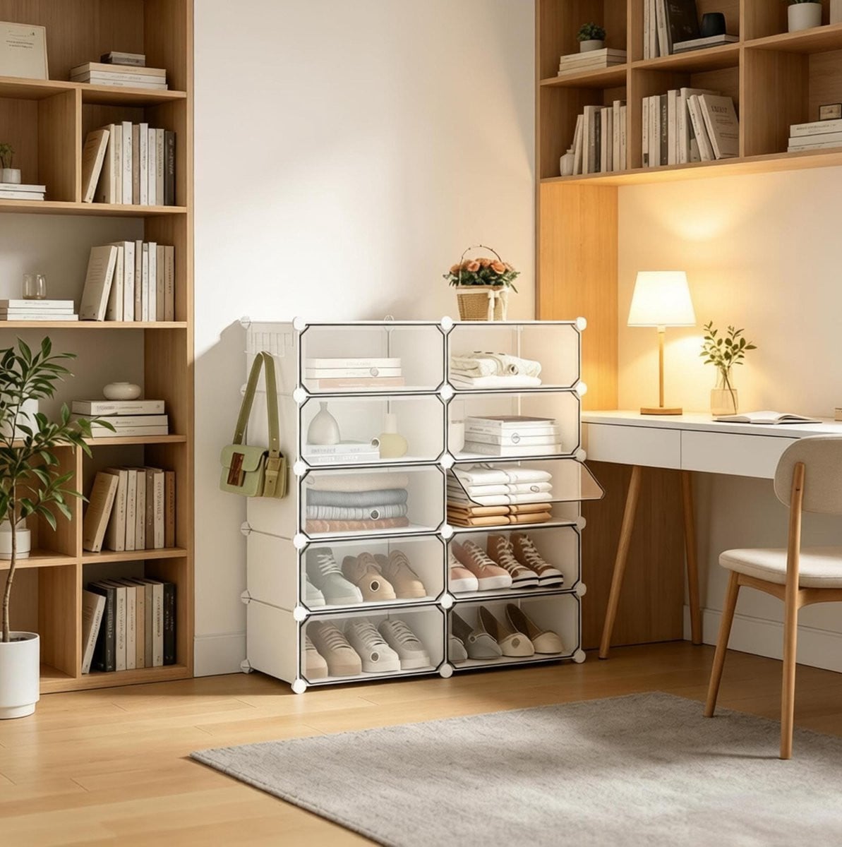 MODFU Modulaire Schoenenkast met 10 Vakken - Wit - B: 40 cm, D: 30 cm, H: 170 cm