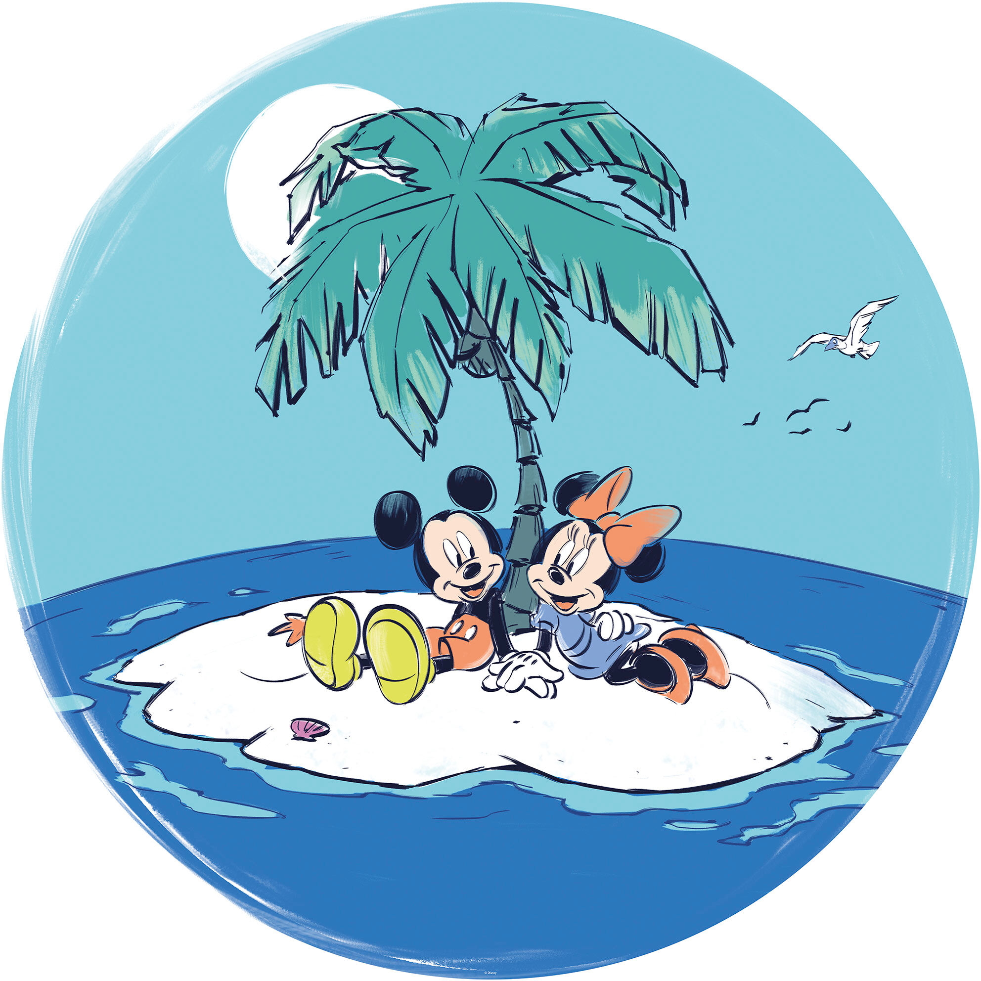 Fototapete KOMAR "Mickey and Minnie Remote Island", blau, B:125m H:125m, Vlies, Tapeten, Fototapete blau B/L: 125m, Rollen: 1