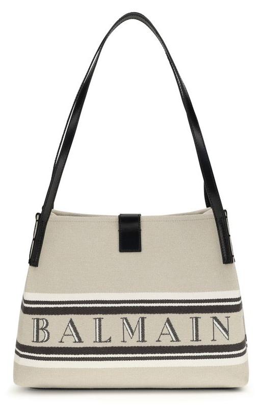 Balmain Release Small Shopper beige Canvas Logo Leder