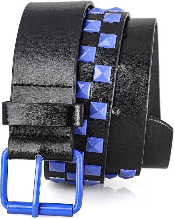 INF Ceinture Femme Mode avec Perles Carrées Colorées en Cuir PU - 110cm Bleu