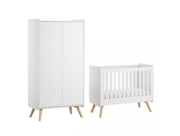 Lit bébé 60x120 et armoire 2 portes Vox Vintage Blanc et Bois