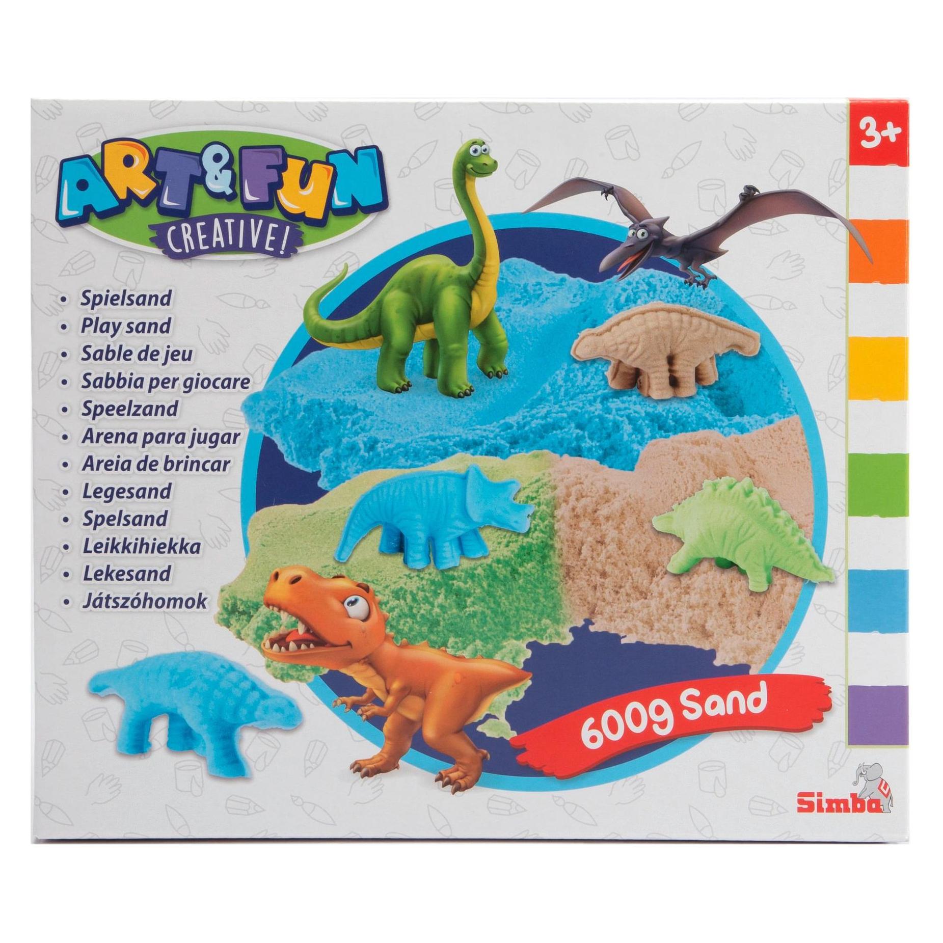 Simba 106344621 Art and Fun Spielsand Set Dinosaurier, 3X 200g Sand, Plattform, 4X Dino 3D Form, Fos (106344621)