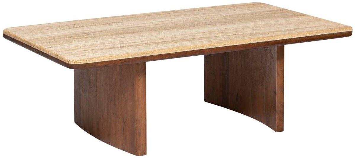 Salontafel JIVAN van massief acaciahout met travertin-blad van Atmosphera