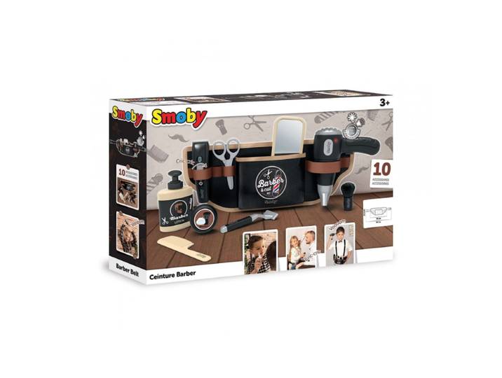 Smoby - Barber &amp; Cut - Ceinture - Jouet d'Imitation Barbier - Tondeuse Mécanique, Paire de Ciseaux, Sèche-Cheveux Electronique - 10 Accessoires - A Partir de 3 Ans