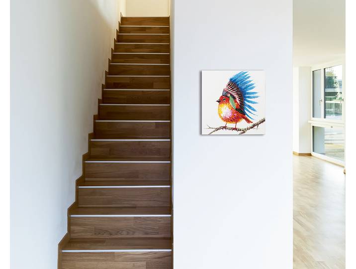 Tableau sur toile Oiseau indien Tissu mélangé Multicolore 40 x 40 x 3cm