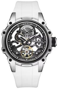 Inspired Finds MEGIR Skeleton Dial Automatic Mechanical Watch Waterproof Luminous Sport Watch With Silicone Strap white