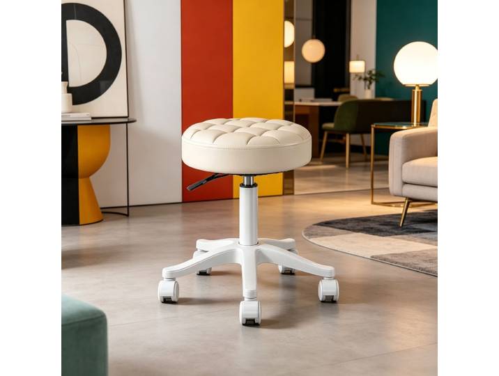 Tabouret de salon de beauté rotatif et réglable avec roulettes, tabouret rond mobile multifonctionnel pour le maquillage, la coiffure et le dressing