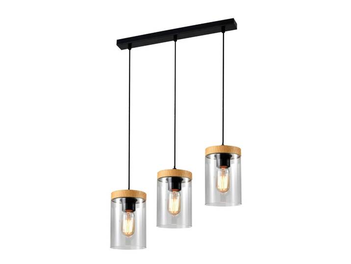 Pendelleuchte Wels, Schwarz, Eichefarben, Metall, Glas, 12x100x52 cm, RoHS, Europäischer Sicherheitsstandard, einfach zu transportieren, Lampen & Leuchten, Innenbeleuchtung, Hängeleuchten, Pendelleuchten