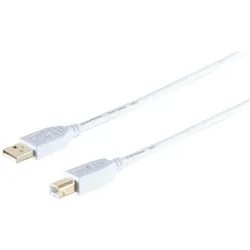 USB-A Adapterkabel, USB-B, 2.0, gold, weiß, 1m