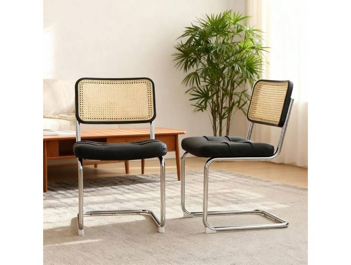 Chaises à manger Ensemble de 2 faux cuir accent chaises avec jambes chromées chaises modernes Mid Century Breuer conçues chaises