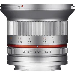 Samyang 12mm f/2 NCS CS Fujifilm XF (Fujinon XF, APS-C / DX), Objektiv, Silber