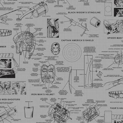 York Wallcoverings Marvels Heroes Schematics Grey & Black Wallpaper