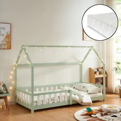 Hausbett Hesel mit Matratze und Rausfallschutz 120x200 cm Weiß [en.casa]