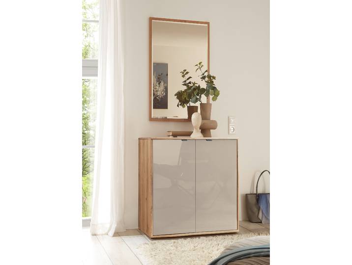 Commode avec 2 portes 80 x 86 x 43cm Beige/Marron/Champagne Chêne