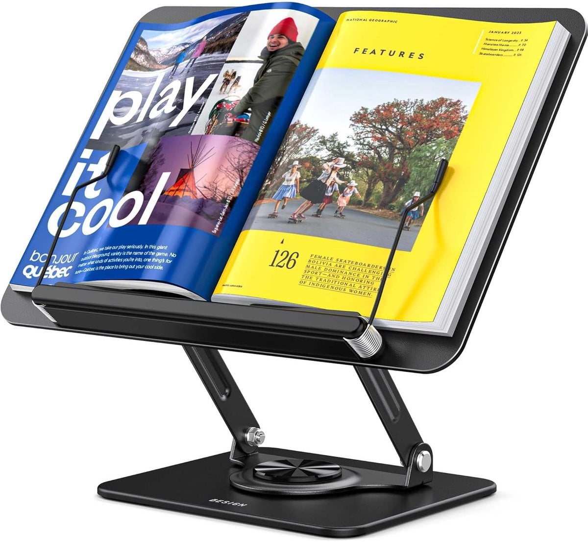 Zwarte 360 graden draaibare boekstandaard voor lezen tot 17 inch