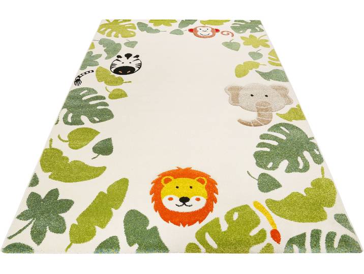 Kinderteppich ESPRIT E-Safari ESP-21369 Gr. 4, weiss (sanftes weiß), B:160cm H:13mm L:225cm, Kunstfaser, Teppiche, Kinderteppich, Motiv Dschungel Tiere, Kurzflor