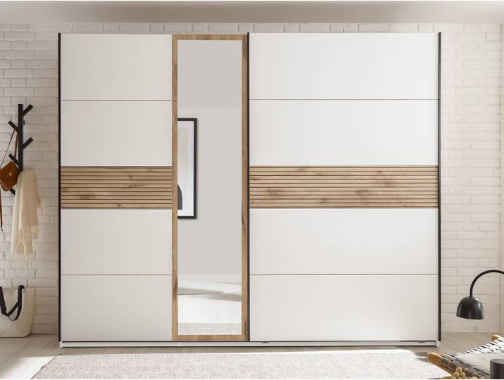DOMENICO Schwebetürenschrank, Material Dekorspanplatte, Weiß /