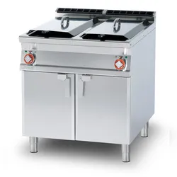 Redcook Gas Friteuse 2 Becken 25+25 lt. Struktur in Edelstahl gebaut. Abmessungen 80x90 h90 cm. Modell F2/25-98G